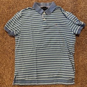 Tommy Hilfiger Polo Shirt Blue White Striped Short Sleeve Logo Youth Medium
